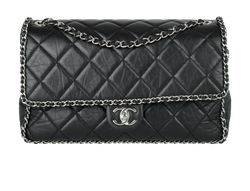 Chain Around Flap Bag, Leather, Black, 29874408, MII, 3*